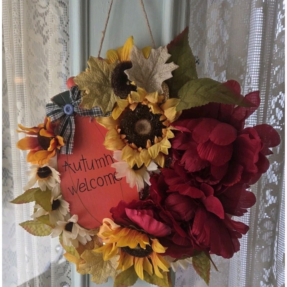 NEW Fall Autumn Door Sign Happy Autumn Wooden Floral for Front Door Wall Decor